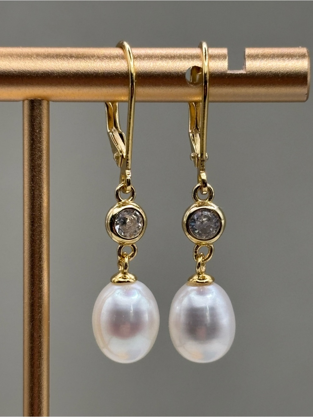 18k Yellow Gold Plated Over Solid S925  Pearl Drop Earrings